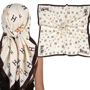 Orange H Black H, Cream and Brown Designer style luxury Scarf